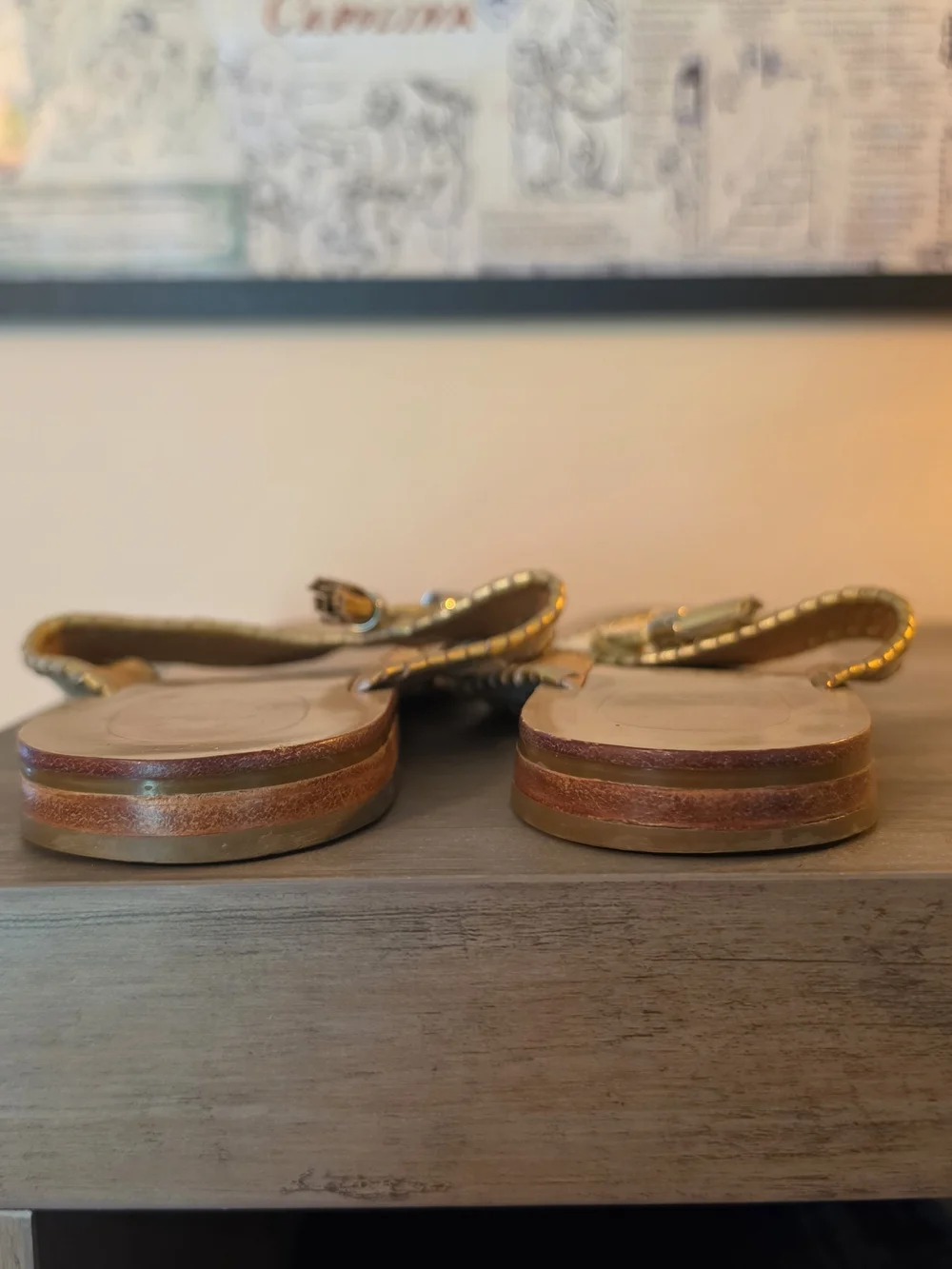 Jack Rogers Cream Leather Thong Sandals with Gold Accents